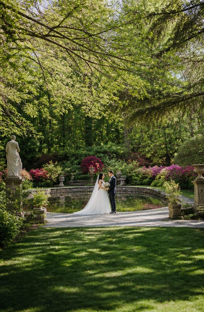 Fantasy Wedding Venues That Feel Like Another World 7 Botanical garden with classical statues and water features at Lakewold Gardens.