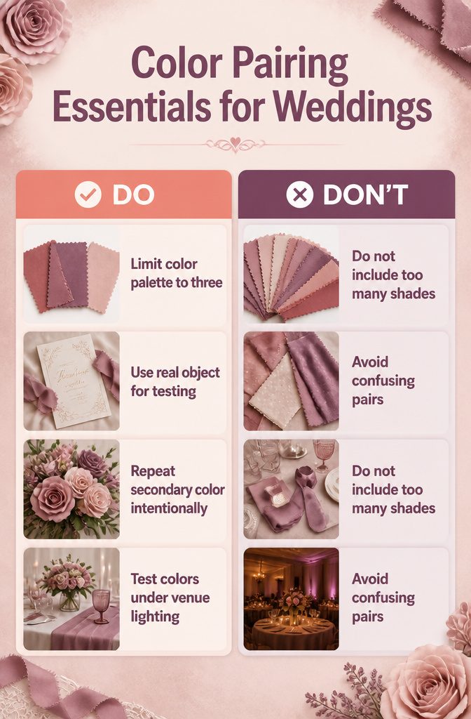 15 April Wedding Color Ideas Ranked for 2026 Spring Style 16 An informative graphic about color pairing for weddings.